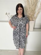 Yours (XXL) Fekete Fehér Mintás, Derékban Összehúzható Megkötős, 100% Pamut, Zsebes Ruha