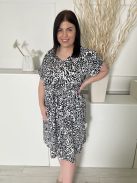 Yours (XXL) Fekete Fehér Mintás, Derékban Összehúzható Megkötős, 100% Pamut, Zsebes Ruha