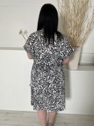 Yours (XXL) Fekete Fehér Mintás, Derékban Összehúzható Megkötős, 100% Pamut, Zsebes Ruha