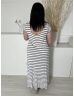    (L) Fehér Szürke Csíkos, Oldalt Sliccelt Hátul Darázsolt, Kerek Nyakú Ruha