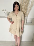 Primark (L) Homokszínű Elől Végig Gombos, Fodros Aljú Gumis Ujjvégű Ruha