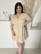 Primark (L) Homokszínű Elől Végig Gombos, Fodros Aljú Gumis Ujjvégű Ruha