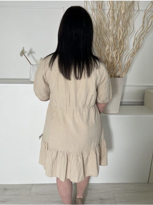 Primark (L) Homokszínű Elől Végig Gombos, Fodros Aljú Gumis Ujjvégű Ruha