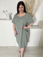 New Collection (L) Zöld Fehér Csíkos, Zsebes 100% Pamut, Lenge Fazonú Ruha