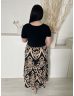  Grecelle (XL) Fekete Szoknyarészén Barna Mintás Kerek Nyakú, Kellemes Anyagú Ruha