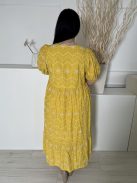 TU (XL) Sárga Fehér Horgoltmintás, 100% Pamut Buggos Ujjú, Szokyarészben Bélelt Ruha