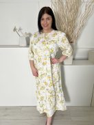 New Look (L) Fehér Sárga Apró Virágos, Hátul Nyakban Gombos Deréban Szabott, 100% Pamut Ruha