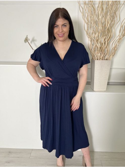 ÚJ Grecelle (XL) Sötétkék Mellnél Átlapolt, Derékban Ráncolt Kellemes Anyagú Ruha