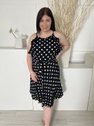 ÚJ Dorothy Perkins (L) Fekete Drapp Pöttyös, Fodros Szegélyű Hátul Cipzáros, Derékban Megkötős Ruha