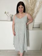 Pixiegirl (L) Zöld Fehér Csíkos, Hátul Darázsolt Mell Alatt Szabott, Pántos Ruha