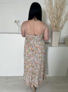 New Look (L) Krémszínű Színes Virágos, Fodros Szegélyű Pántos Ruha