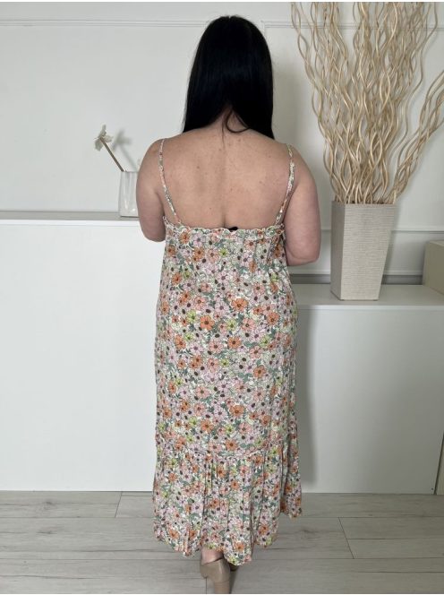 New Look (L) Krémszínű Színes Virágos, Fodros Szegélyű Pántos Ruha