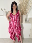 Isle Dream (XXL) Rózsaszín-Fehér Batikolt Mintás, Aszimmetrikus Alj Megköthető Pántú Overál