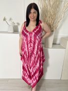 Isle Dream (XXL) Rózsaszín-Fehér Batikolt Mintás, Aszimmetrikus Alj Megköthető Pántú Overál