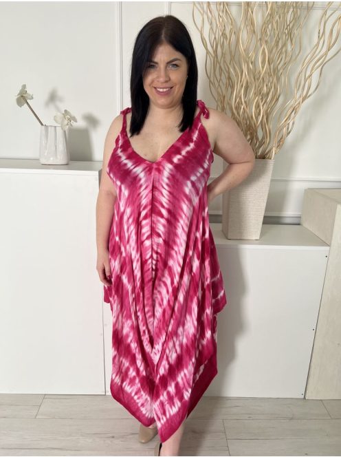 Isle Dream (XXL) Rózsaszín-Fehér Batikolt Mintás, Aszimmetrikus Alj Megköthető Pántú Overál