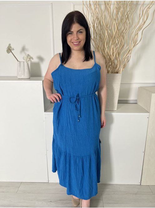 Nutmeg (XXL) Kék Anyagában Mintás, Derékban Megkötős Pántos, Fodros Aljú Ruha