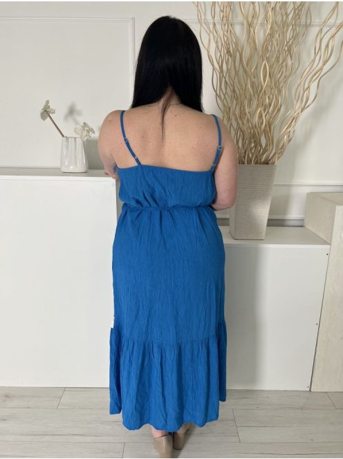 Nutmeg (XXL) Kék Anyagában Mintás, Derékban Megkötős Pántos, Fodros Aljú Ruha