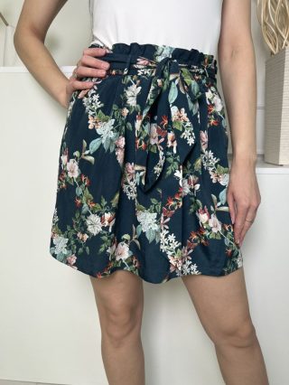   Oasis (M) Zöldeskék Színes Virágos, Gumisderekú Derékban Megköthető Szoknya