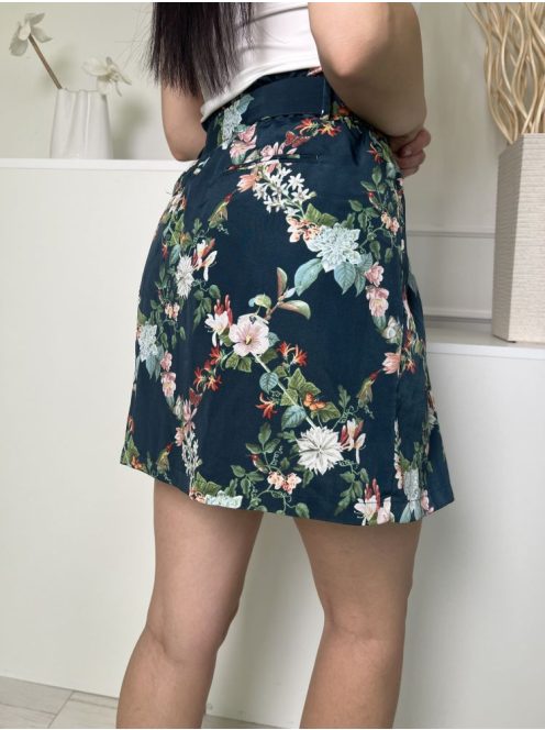 Oasis (M) Zöldeskék Színes Virágos, Gumisderekú Derékban Megköthető Szoknya