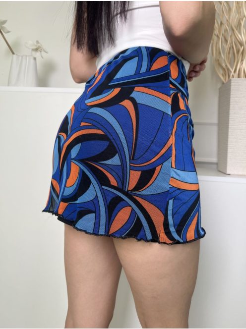 ÚJ I Saw It First (M) Kék-Barna-Fekete Mintás, Kívül Hálós Anyagú Bélelt, Gumisderekú Szoknya