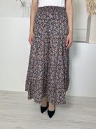 ZARA (M) Sötétkék Színes Apró Virágos, Derékban Darázsolt 100% Pamut Alapanyagú Szoknya