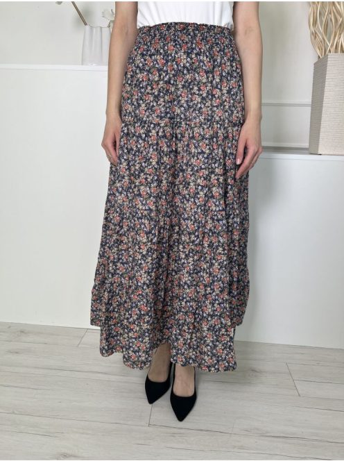 ZARA (M) Sötétkék Színes Apró Virágos, Derékban Darázsolt 100% Pamut Alapanyagú Szoknya