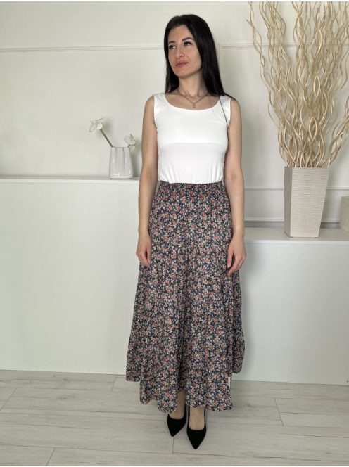 ZARA (M) Sötétkék Színes Apró Virágos, Derékban Darázsolt 100% Pamut Alapanyagú Szoknya