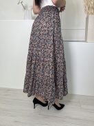 ZARA (M) Sötétkék Színes Apró Virágos, Derékban Darázsolt 100% Pamut Alapanyagú Szoknya