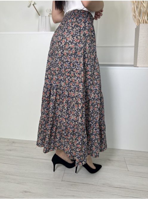 ZARA (M) Sötétkék Színes Apró Virágos, Derékban Darázsolt 100% Pamut Alapanyagú Szoknya