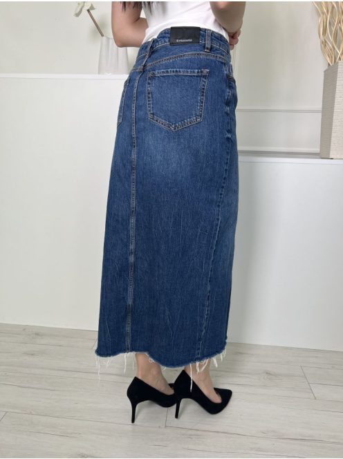 Stradivarius (M) Kék Elől Gombos, Zsebes Sliccelt, Rojtos Aljú, Farmer Szoknya