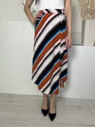 Miss Selfridge (S) Fehér-Fekete-Barna Csíkos, Hátul Cipzáros Díszöves, Sliccelt Szoknya