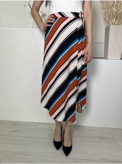 Miss Selfridge (S) Fehér-Fekete-Barna Csíkos, Hátul Cipzáros Díszöves, Sliccelt Szoknya