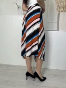 Miss Selfridge (S) Fehér-Fekete-Barna Csíkos, Hátul Cipzáros Díszöves, Sliccelt Szoknya