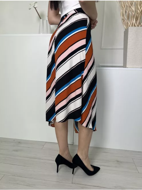 Miss Selfridge (S) Fehér-Fekete-Barna Csíkos, Hátul Cipzáros Díszöves, Sliccelt Szoknya