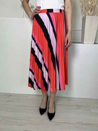   F&F (M) Piros-Lila-Rózsaszín Mintás, Pliszírozott Gumisderekú Szoknya