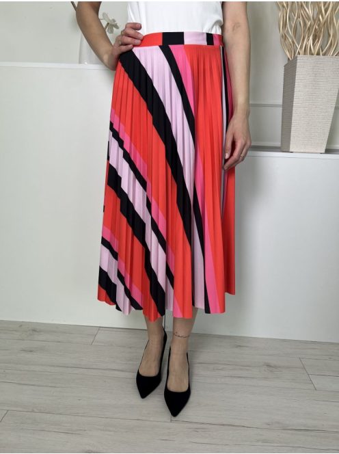 F&F (M) Piros-Lila-Rózsaszín Mintás, Pliszírozott Gumisderekú Szoknya