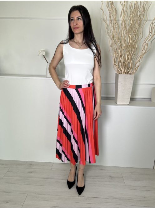 F&F (M) Piros-Lila-Rózsaszín Mintás, Pliszírozott Gumisderekú Szoknya