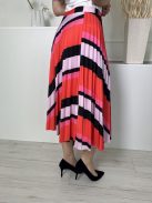 F&F (M) Piros-Lila-Rózsaszín Mintás, Pliszírozott Gumisderekú Szoknya