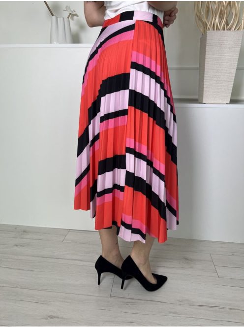 F&F (M) Piros-Lila-Rózsaszín Mintás, Pliszírozott Gumisderekú Szoknya