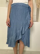 ÚJ H&M (S) Kék Átlapolt, Oldalt Megkötős Fodros Szegélyű Szoknya