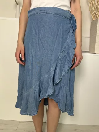   ÚJ H&M (S) Kék Átlapolt, Oldalt Megkötős Fodros Szegélyű Szoknya