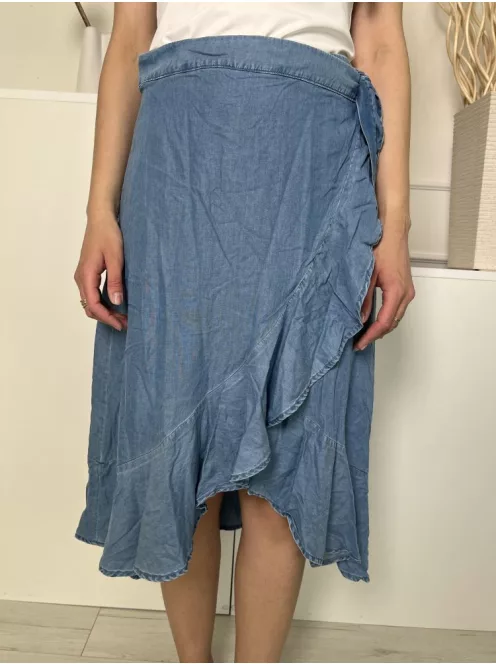 ÚJ H&M (S) Kék Átlapolt, Oldalt Megkötős Fodros Szegélyű Szoknya