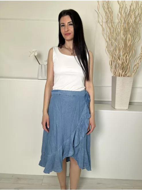 ÚJ H&M (S) Kék Átlapolt, Oldalt Megkötős Fodros Szegélyű Szoknya