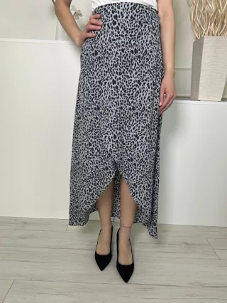   In The Style (S) Szürkéskék Fekete Foltmintás, Átlapolt Oldalt Megkötős Szoknya