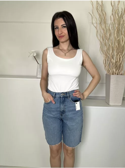 Asos (XS) Kék Elől Gombos, Zsebes Rojtos Aljú, Koptatott Rövidnadrág