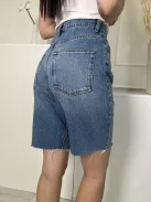 Asos (XS) Kék Elől Gombos, Zsebes Rojtos Aljú, Koptatott Rövidnadrág