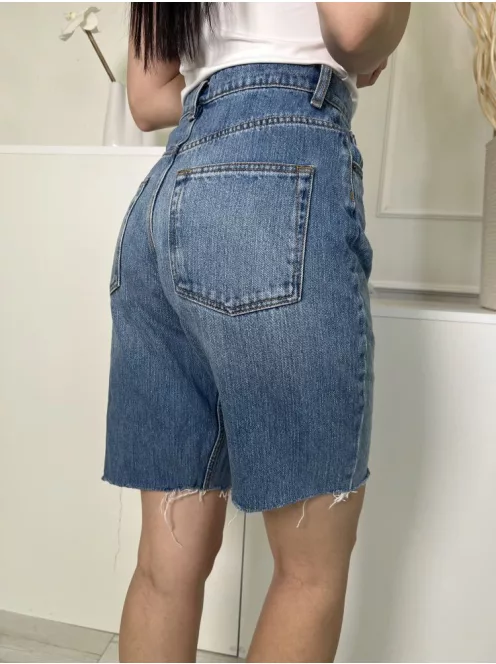 Asos (XS) Kék Elől Gombos, Zsebes Rojtos Aljú, Koptatott Rövidnadrág