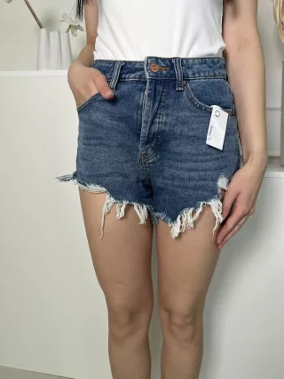   Wild Fable (XS) Sötétkék Elől Gombos, Zsebes Rojtos Aljú, Farmer Rövidnadrág