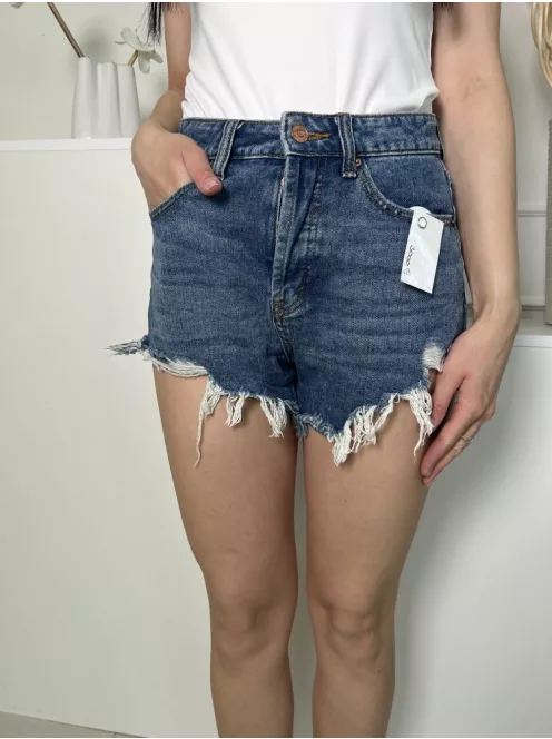 Wild Fable (XS) Sötétkék Elől Gombos, Zsebes Rojtos Aljú, Farmer Rövidnadrág