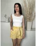   Bershka (S) Sárga Fehér Kockás, Hátul Gumisderekú, 43% Len Derékban Megkötős, Zsebes Rövidnadrág